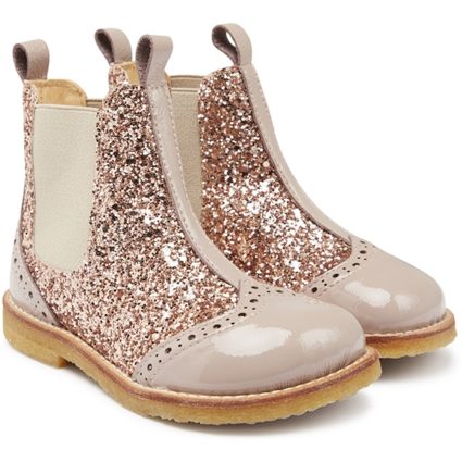 Angulus Chelsea Støvle Med Glitter Dusty Almond/Maple Glitter/Elastic - Str. 25