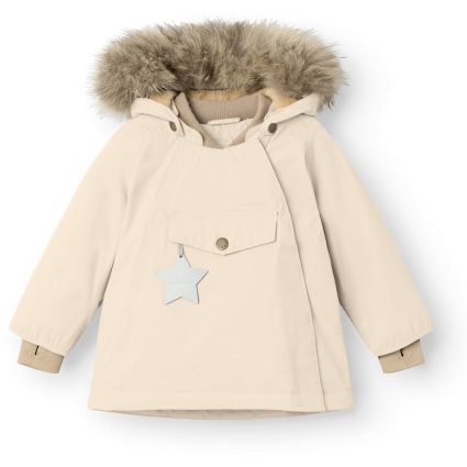 Mini A ture Angora cream Wang Fleece Vinterjakke m. Pels - Str. 12 mdr/80